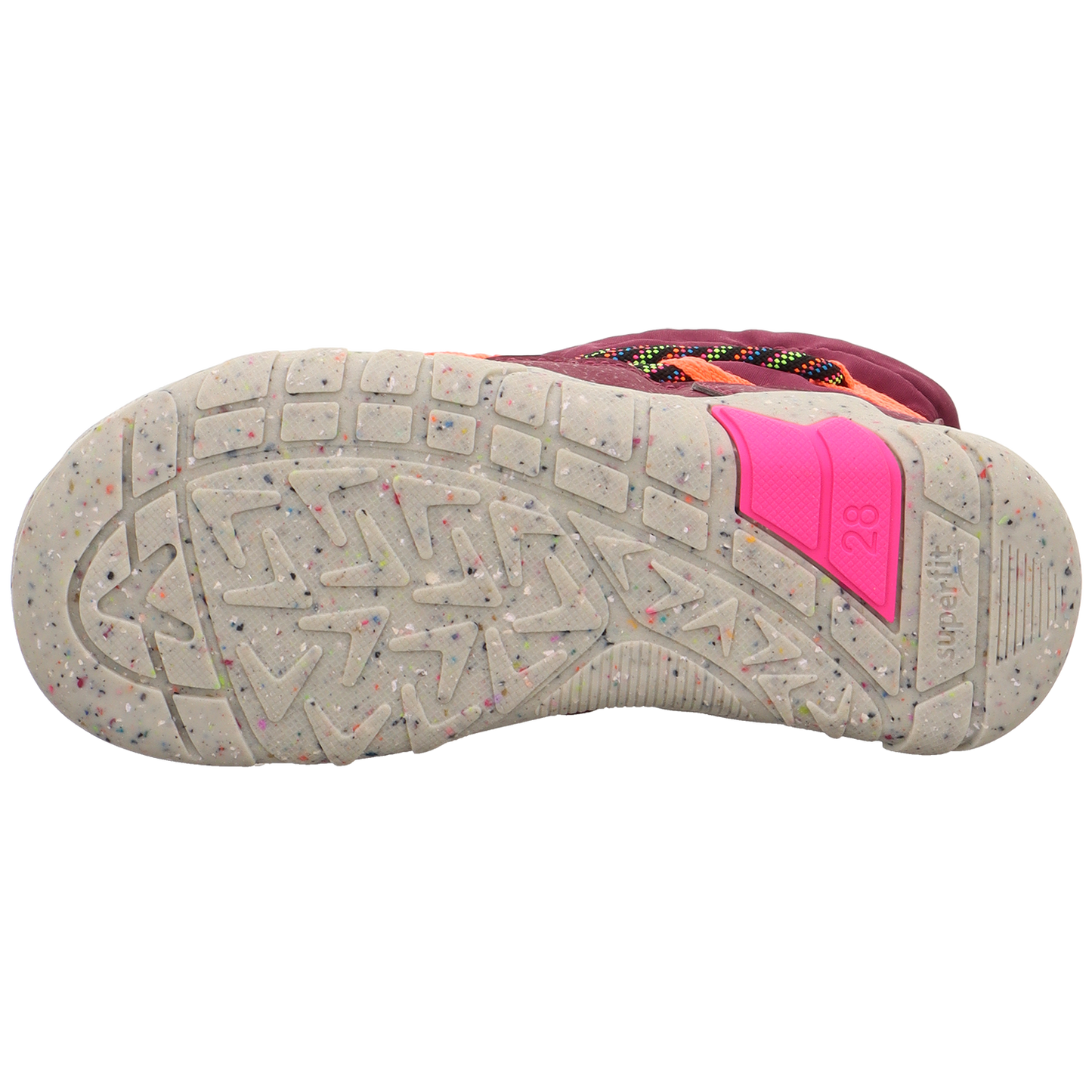 Top view of the SUPERFIT Stiefel Barfußschuh TRACE 6038-50 showcasing the vibrant beere and orange colors