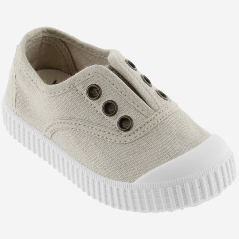 Stylische Slip-On-Sneaker für Damen in Beige, aus hochwertigem Stoff gefertigt, flache Schuhe mit rutschfester Gummisohle, bequeme Damenschuhe für den Alltag