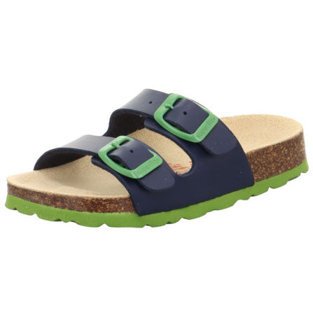 Comfortable and stylish SUPERFIT Hausschuh Pantolette TECNO 111-821 in navy and green color