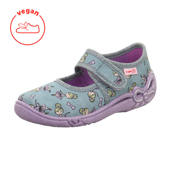 Alt text: Women's SUPERFIT Hausschuh BELINDA 288-751 in a stylish grey and purple Ballerina design, perfect for indoor wear