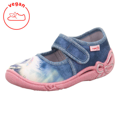 Comfortable and stylish SUPERFIT Hausschuh BELINDA 288-805 in jeans and rosa colors featuring an adorable Einhorn design