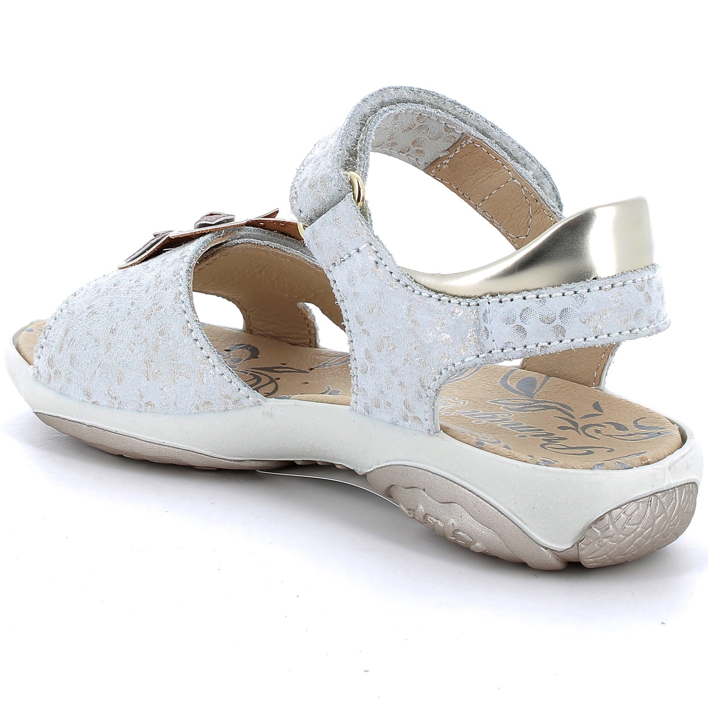 PRIMIGI Sandale BREEZE 58855-55 - weissgold / Blume, white and gold sandal with flower design, perfect for summer outings and casual wear