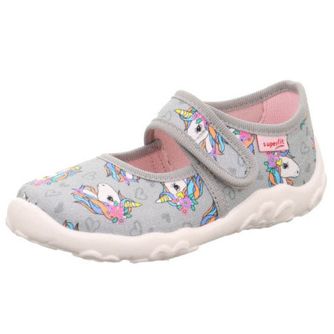 Grey SUPERFIT Hausschuh BONNY 283-205 featuring a cute unicorn design