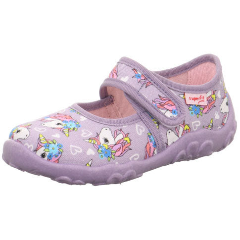Women's SUPERFIT Hausschuh BONNY 283-853 in lila featuring a cute unicorn design