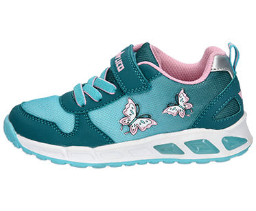 Colorful LICO Sportschuh BLINKY GIRL 300256 in petrol, turquoise and pink with butterfly design, perfect for active girls