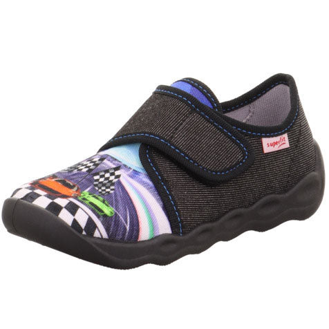 Black SUPERFIT Hausschuh BUBBLE 6274-00 with Autorennen design, perfect for indoor racing enthusiasts