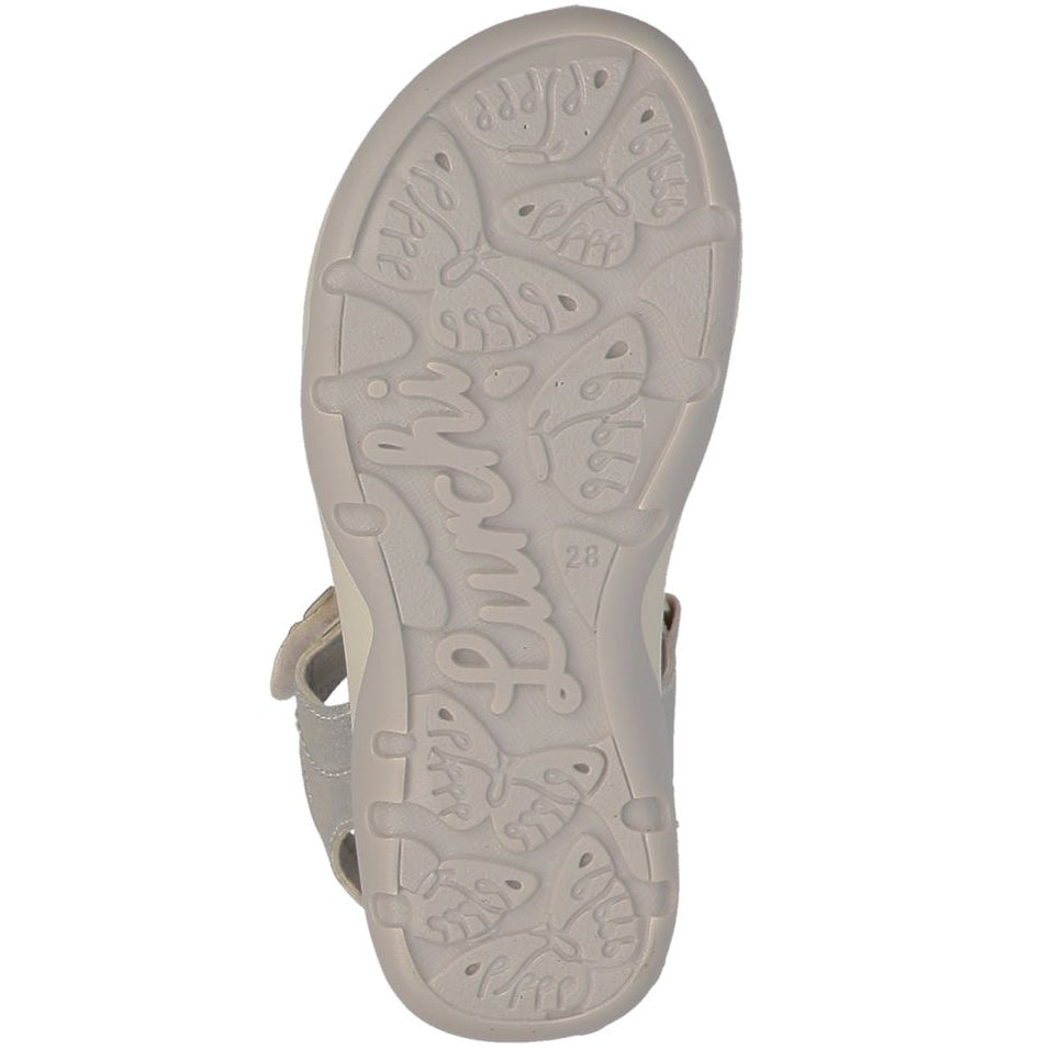 Silver glittery LURCHI Sandale FARFALLA with butterfly design perfect for summer