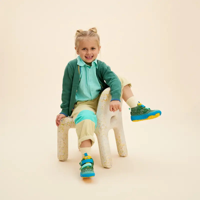 Colorful blue, green, and yellow AFFENZAHN TEX Knöchelschuh HAPPY BÄR shoe