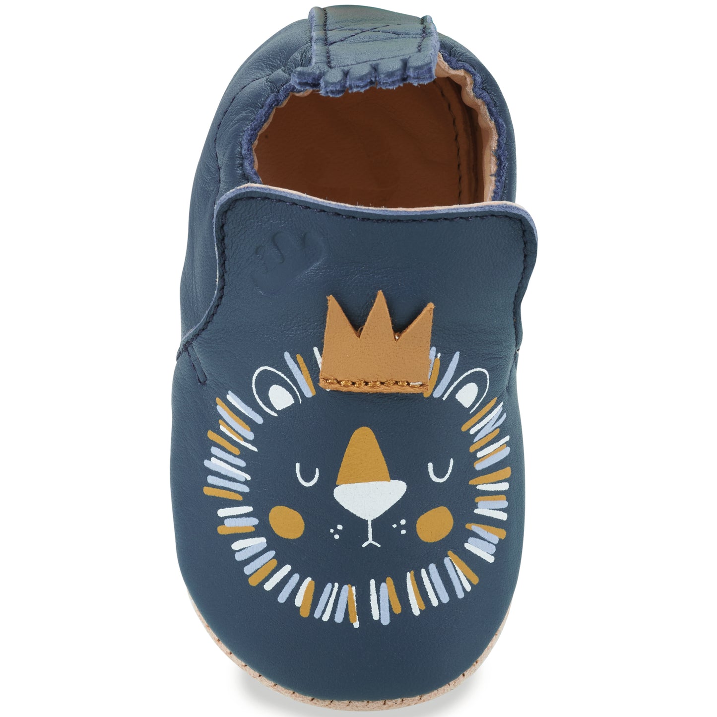 Adorable blue prewalker shoes with cute lion design for babies