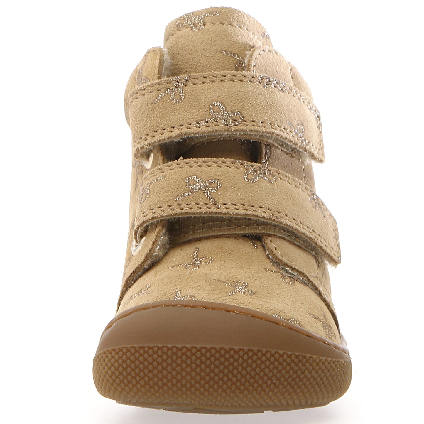 Beige WIGGHI Barfußstiefel von NATURINO mit goldenen Schleifen, perfekt für natürliche Bewegung und Komfort für kleine Füße
