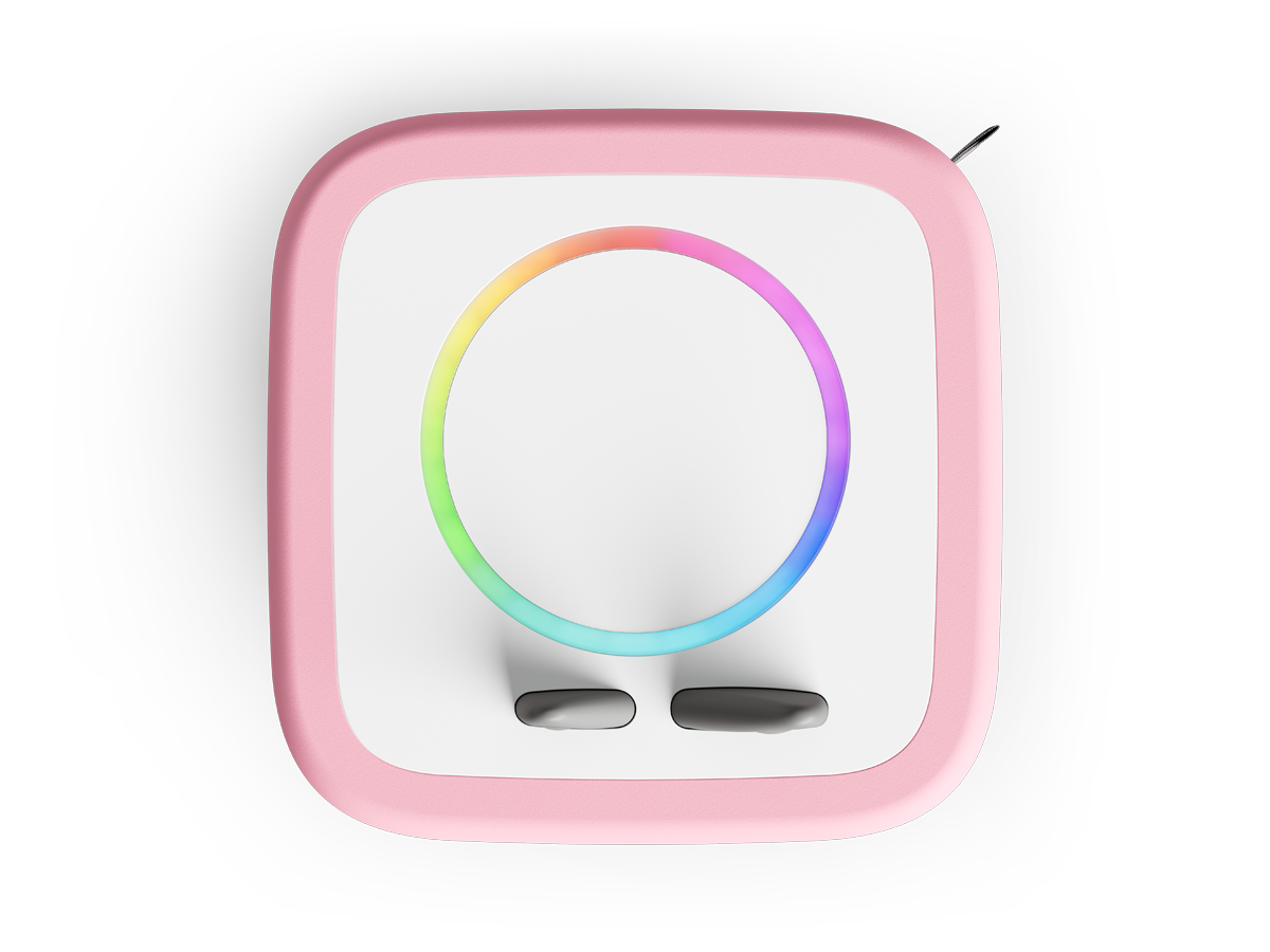 Rosa Toniebox 2 in Kinderzimmer mit interaktivem LED-Ring und sicherem, kindgerechtem Design