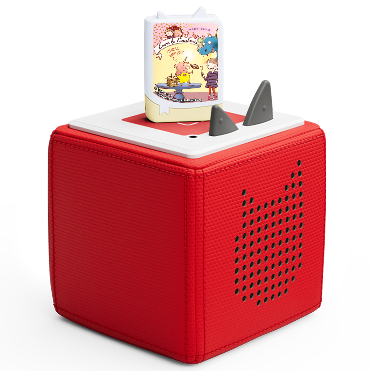 Das Produktbild zeigt das leicht zu tragende Tonie Buch Einhorn kann jeder! mit bunten Illustrationen und kindgerechtem Design