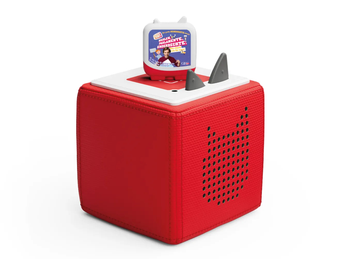 Das Bild zeigt den Tonie-Checker Tobi von TONIES, der spielerisch das Thema Demokratie für Kinder vermittelt