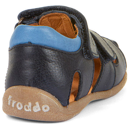 FRODDO Halbsandale G2150190 in navy and jeansblau, top view showing leather material and stitching