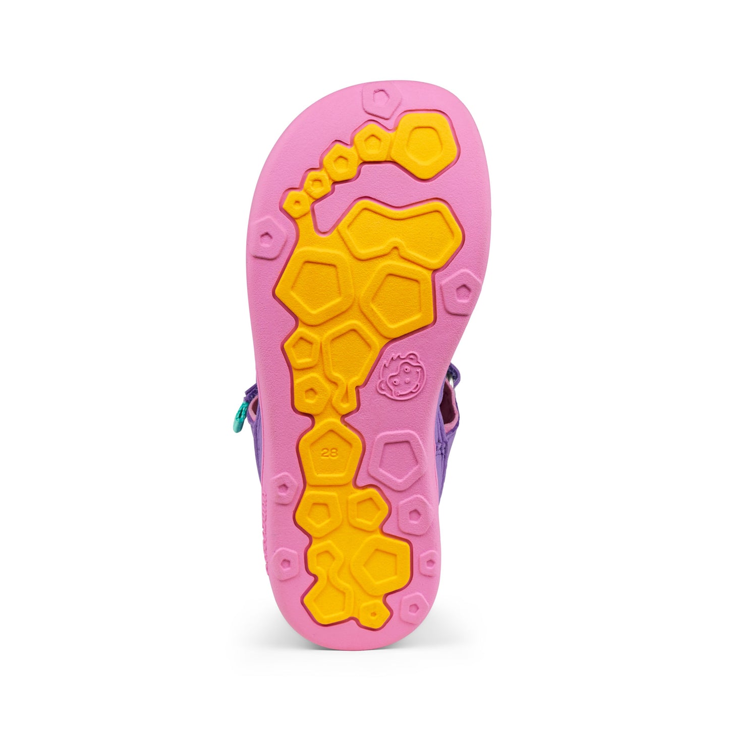 AFFENZAHN Barfuß Halbsandale VEGAN BREEZY KREATIVER TUKAN - flieder / gelb - lila und gelbe vegane Halbsandale mit kreativem Tukan-Design