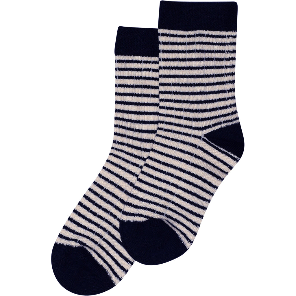 Pair of navy and striped MINIPOP Bambus Socken, made from bamboo fibers for ultimate comfort and breathability