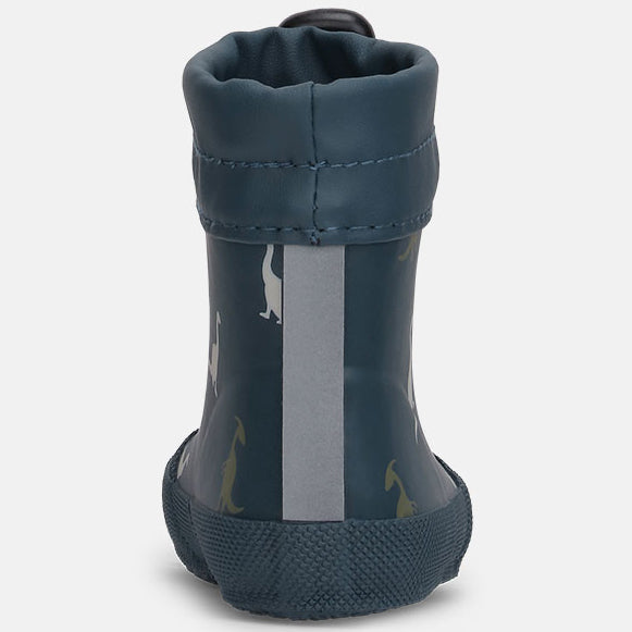 BUNDGAARD Malek Barfuß-Gummistiefel in leuchtendem Blau mit Dino-Print, perfekt für Outdoor-Abenteuer