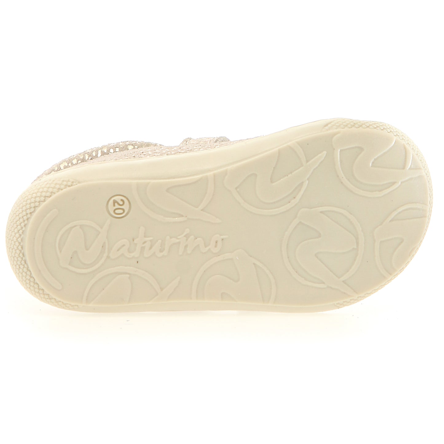 Cremefarbener Kinderschuh mit goldenen Akzenten und Klettverschluss von Naturino