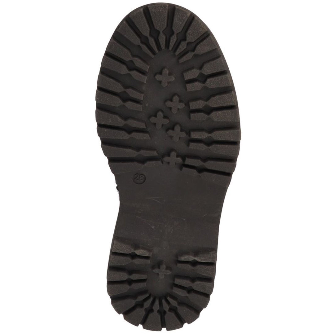 Top view of LURCHI TEX Stiefelette XENIA - schwarz / Lack ankle boot displaying round toe and practical side zip closure