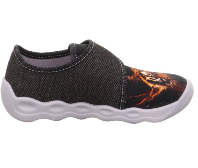 Comfortable and stylish SUPERFIT Hausschuh BUBBLE 6274-001 in black with tiger print design