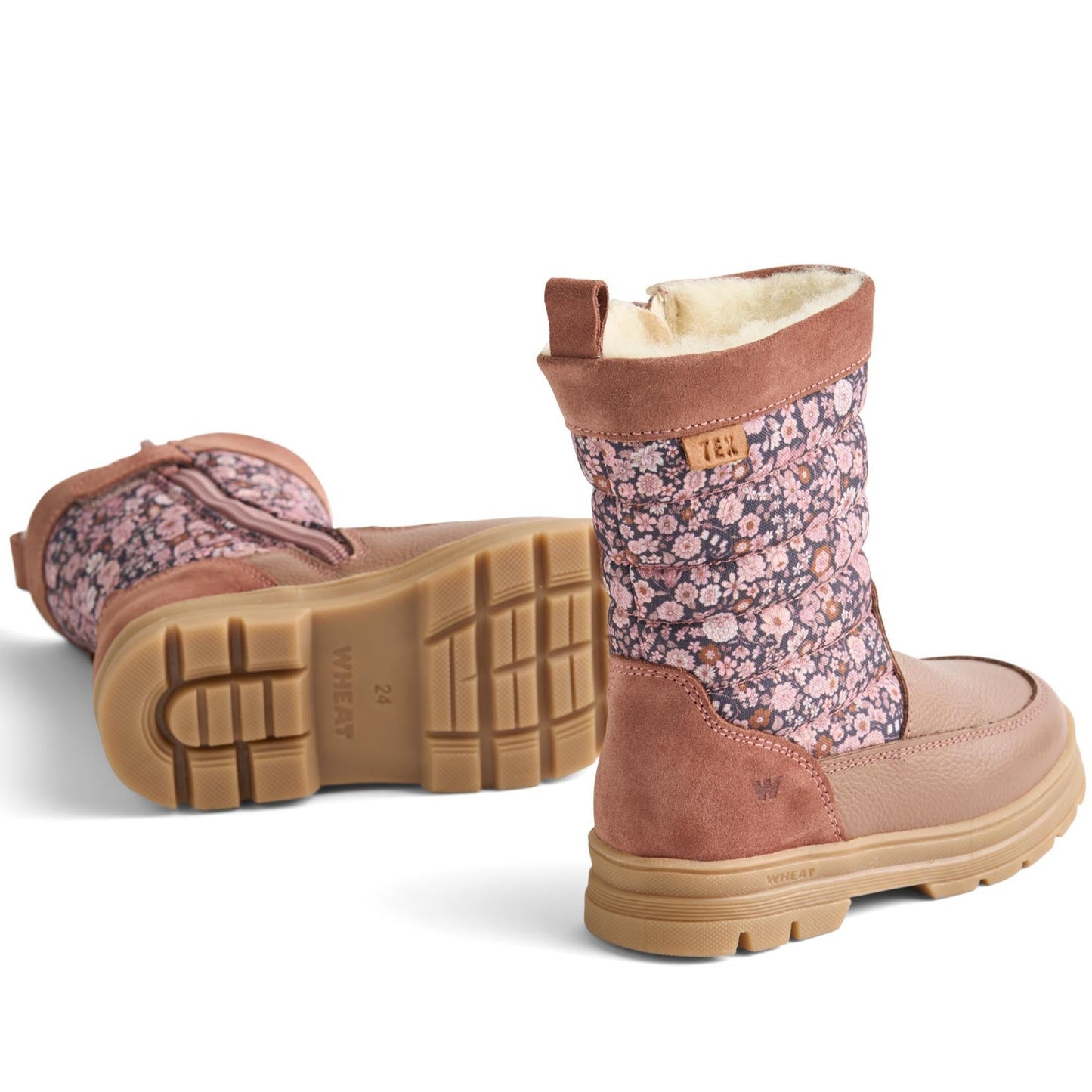 Robuste WHEAT TEX KOA WF691-02 Stiefel in Rosenholzfarbe, verziert mit Wildblumenmotiven, ideal für den Alltag