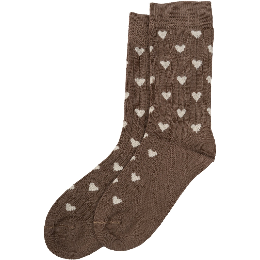 Pair of brown MINIPOP Bambus Socken with heart pattern, made from sustainable bamboo fibers