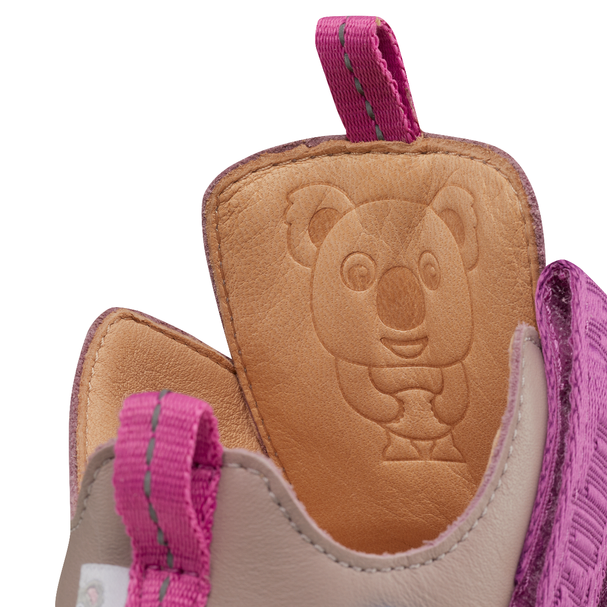 AFFENZAHN Barfuß Halbschuh BUDDY KOALA - taupe / violett - Comfortable and stylish barefoot shoe featuring a cute koala design in taupe and violet colors