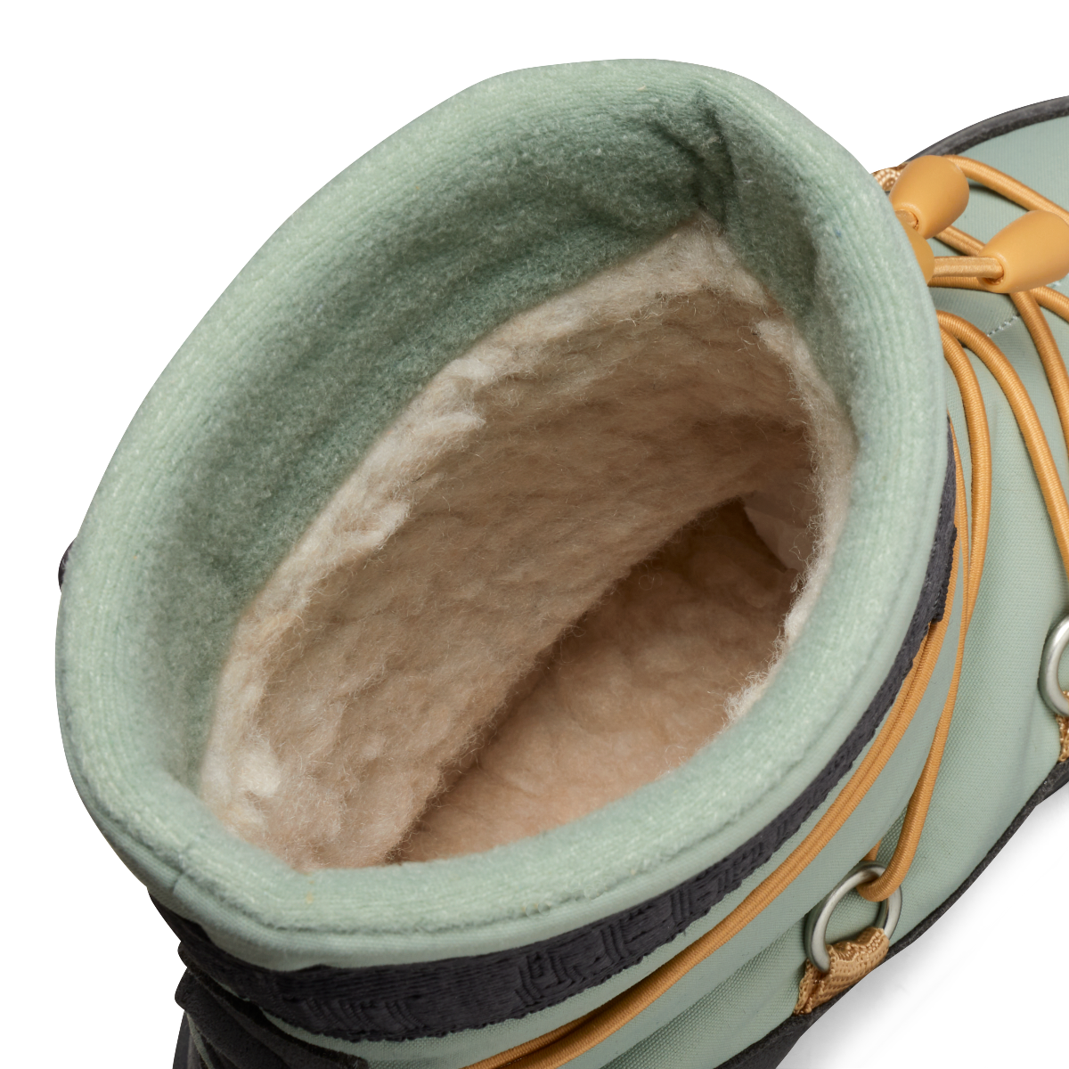 Vegan snowy mini A Ture boots in grey, mint, and curry colors by Affenzahn Tex