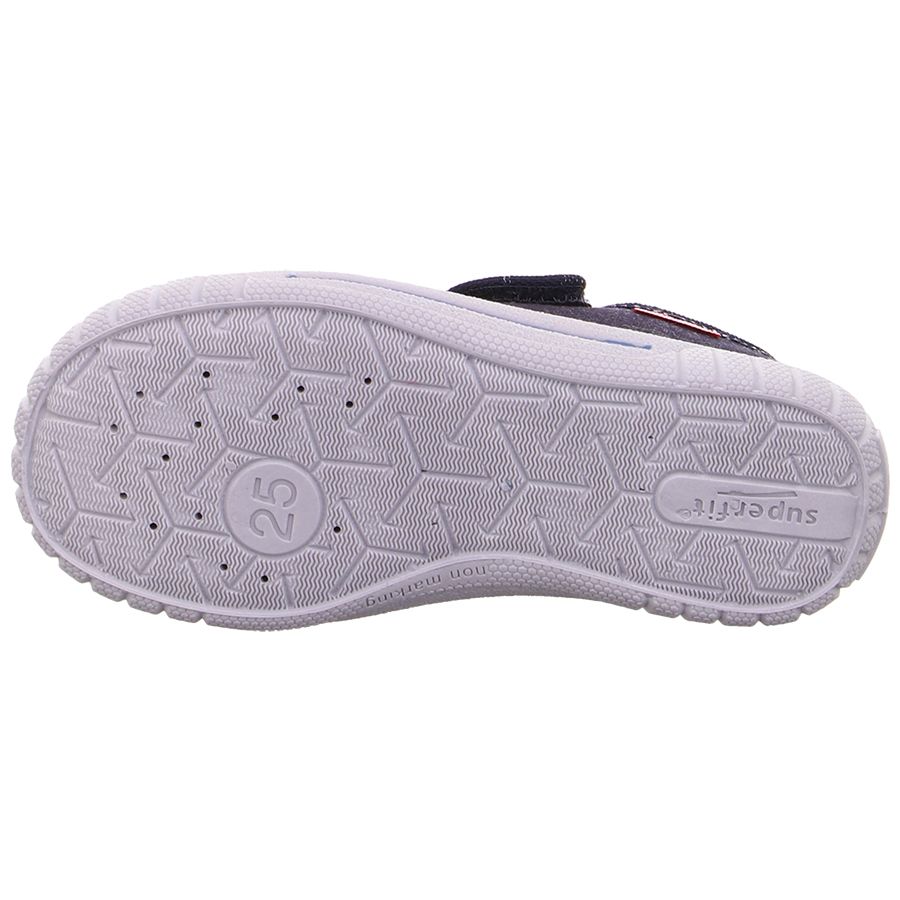 Comfortable and stylish SUPERFIT Hausschuh BILL 271-81 in dark denim with bold red color and spider motif