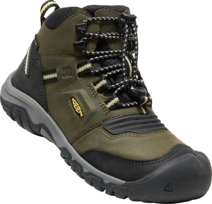 Waterproof olive and light yellow KEEN DRY TEX ankle shoe with flexible midsole