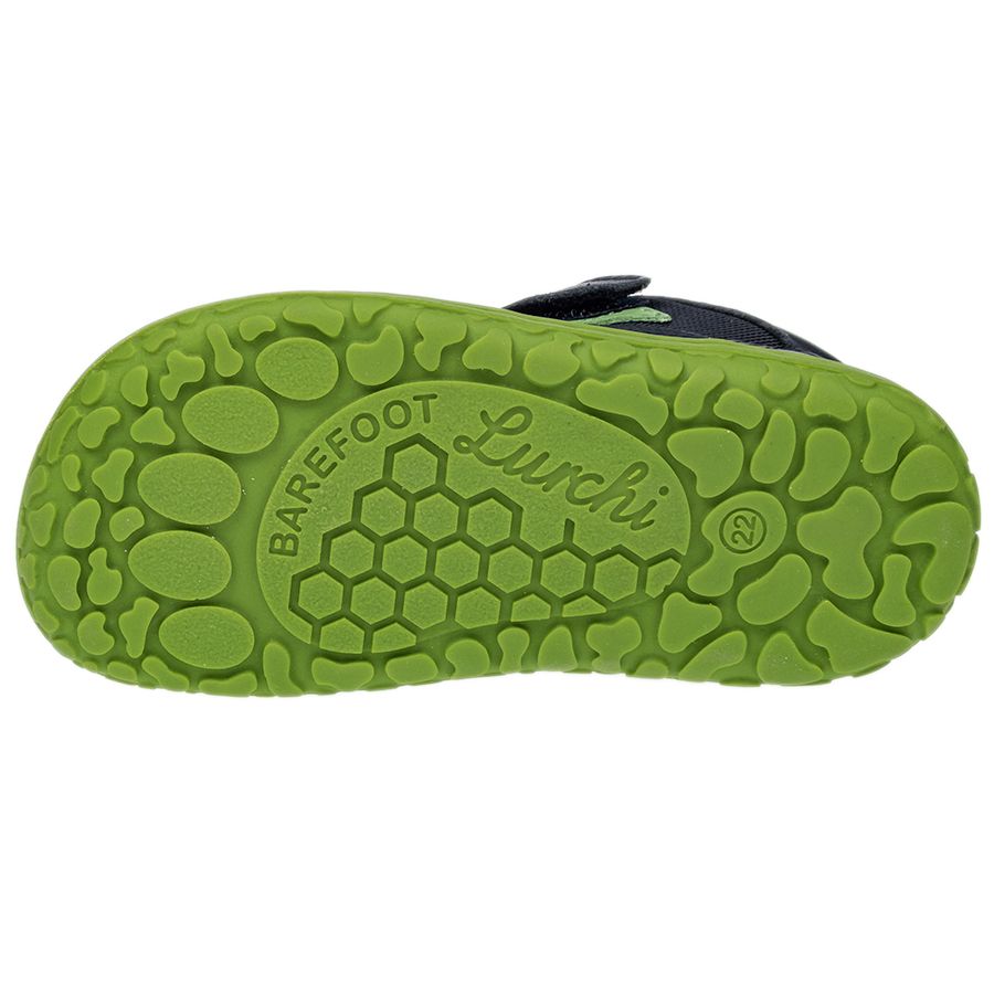 Pair of LURCHI Barfuß Halbschuh NASTRO 50020-02 shoes in dark blue and green, perfect for active kids
