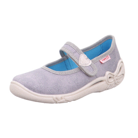 Women's SUPERFIT Hausschuh BELINDA 287-20 in silbergrau color with glamorous glitzer detailing, perfect for indoor comfort and style