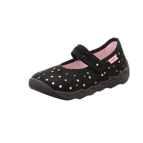 Comfortable and stylish SUPERFIT Hausschuh BUBBLE 6271-002 in black and gold with polka dots, perfect for indoor wear