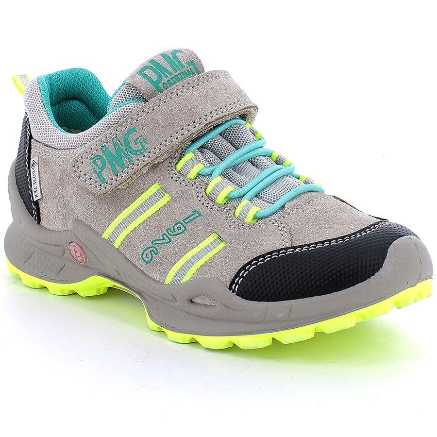 PRIMIGI GORE-TEX Halbschuh 38801-22 in gray, turquoise, and neon yellow, a durable and waterproof shoe for kids
