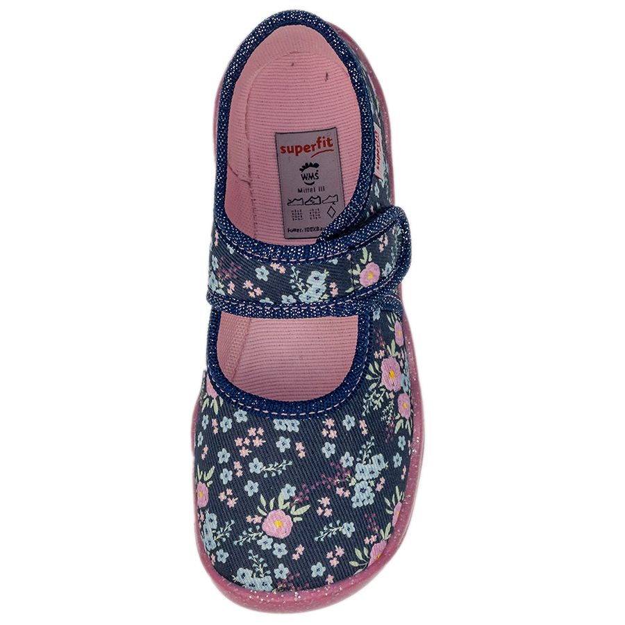 A navy blue slipper with floral design, the SUPERFIT Hausschuh BUBBLE 6272-80