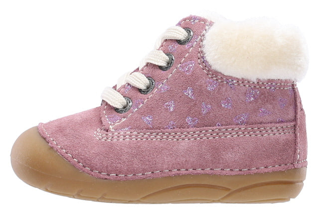 LURCHI PreWalker FROZY gefüttert 13989-49 in flieder color with cute heart design, perfect for little ones taking their first steps