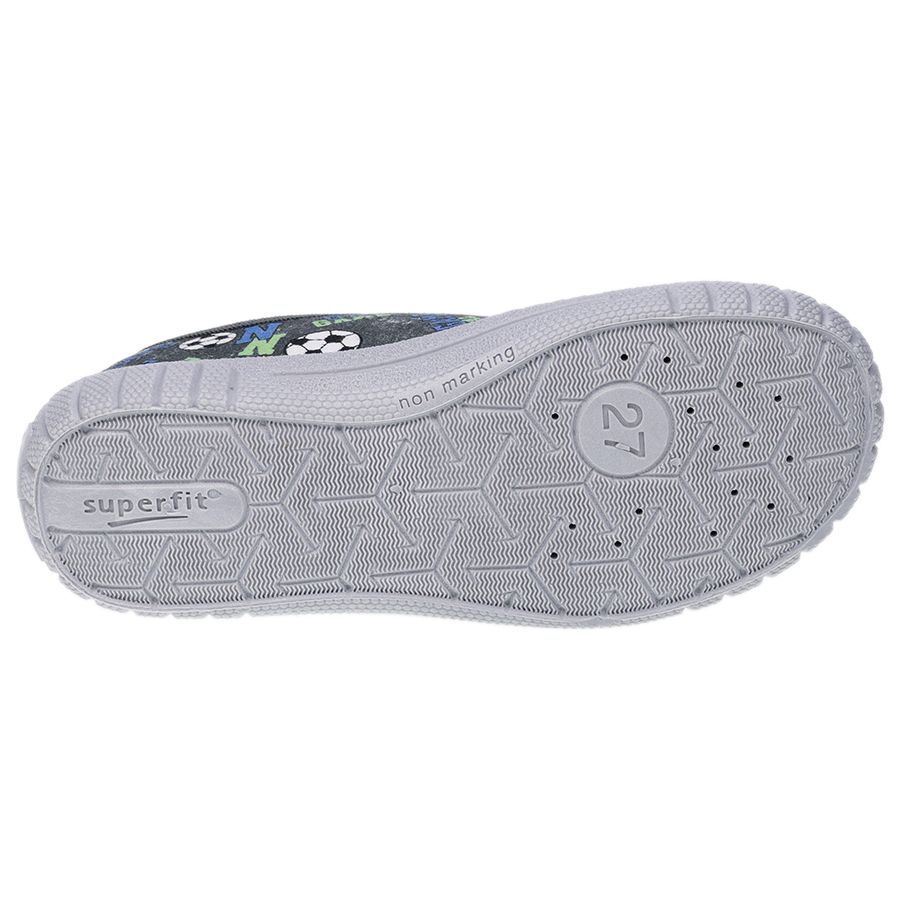 Comfortable grey and blue slipper with football design, the SUPERFIT Hausschuh BILL 279-204, perfect for lounging at home