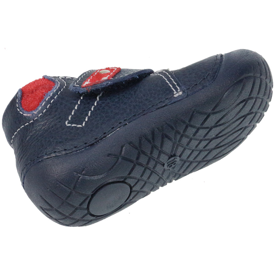 Comfortable and stylish PRIMIGI PreWalker 14001 in navy blue with vibrant red accents