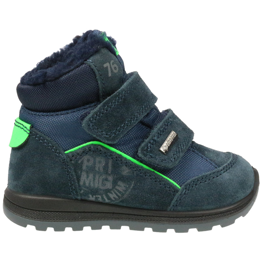PRIMIGI GORE-TEX Knöchelschuh 63567-00 in navy with neongrün accents, a waterproof and durable ankle shoe for kids
