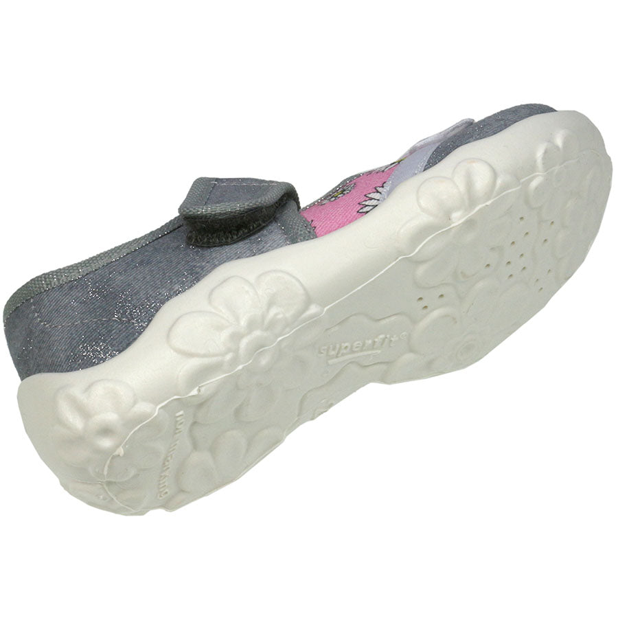 Alt text: Women's SUPERFIT Hausschuh BONNY 284-201 in grey and pink with glitter accents, a comfortable and stylish slipper for indoor wear