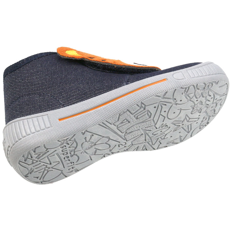 Comfortable denim slippers with tiger print, perfect for cozy nights at home