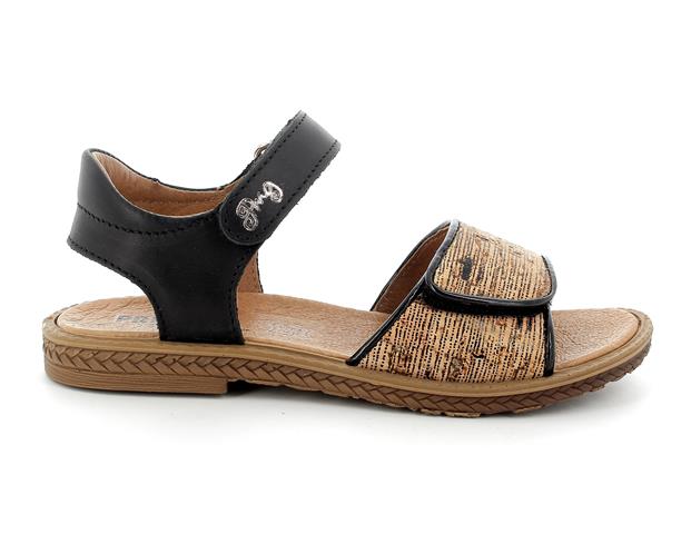 PRIMIGI black sandal with cork-like textured sole and adjustable straps