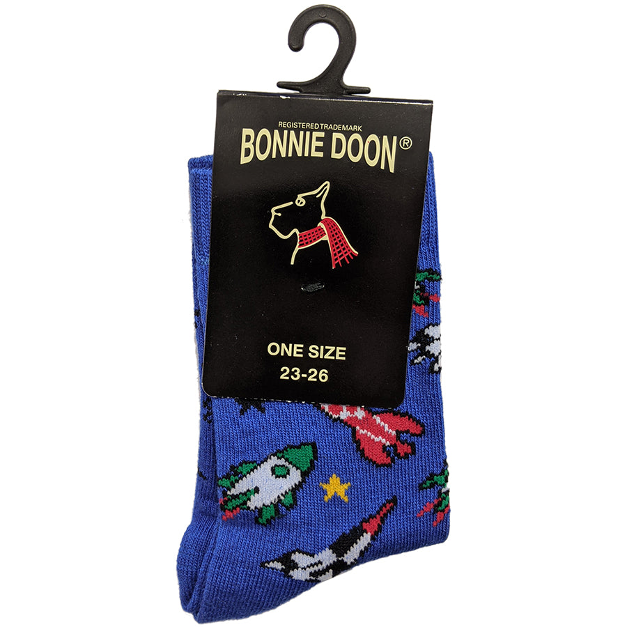 BONNIE DOON Rocket Socken BP053118 - royal - Raketen - Lustige gestreifte Kinderstrümpfe mit Raketenmotiv in königlichem Blau
