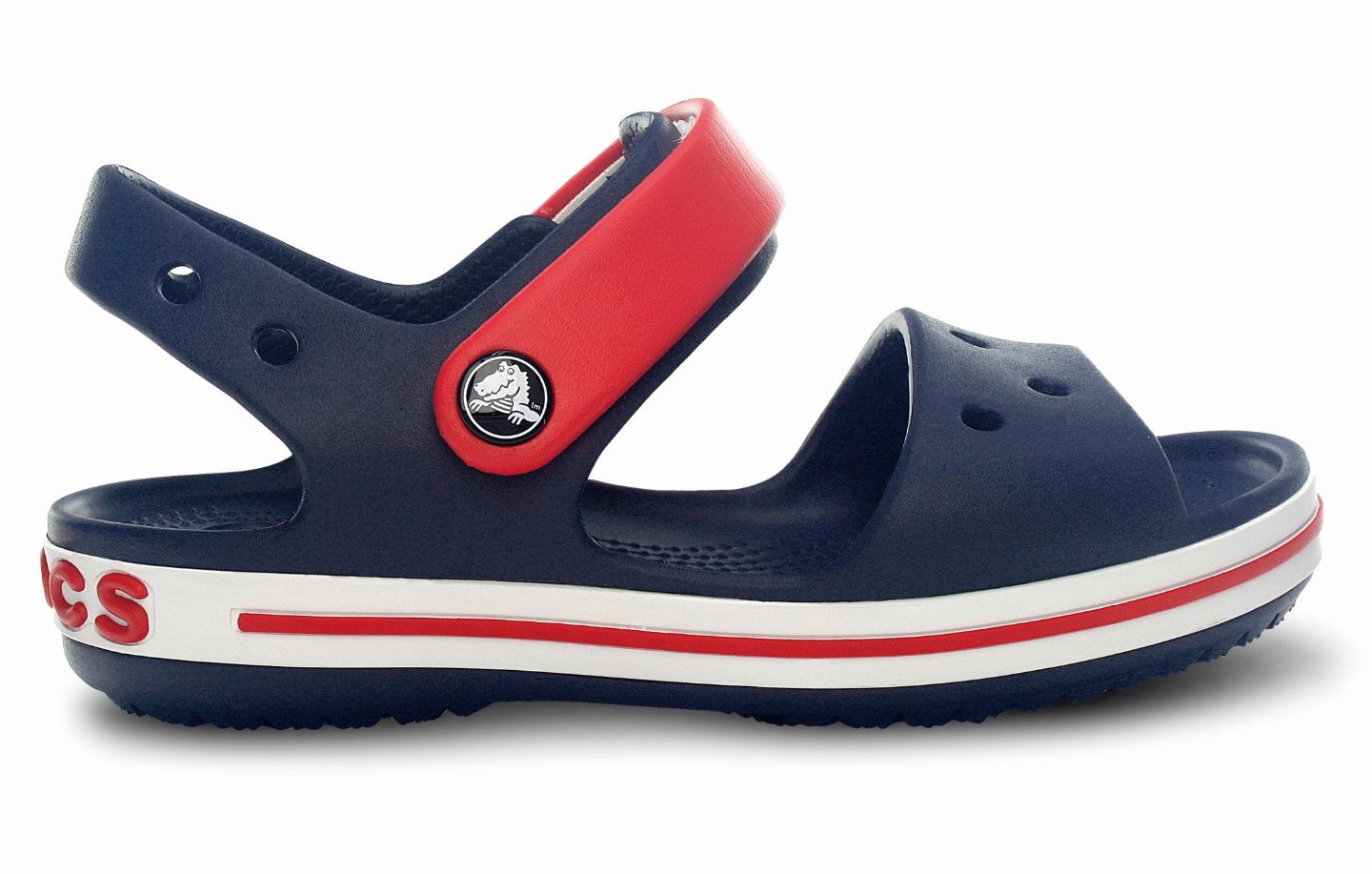 A pair of navy and red CROCS CROCBAND Sandale KIDS 12856-485 for kids