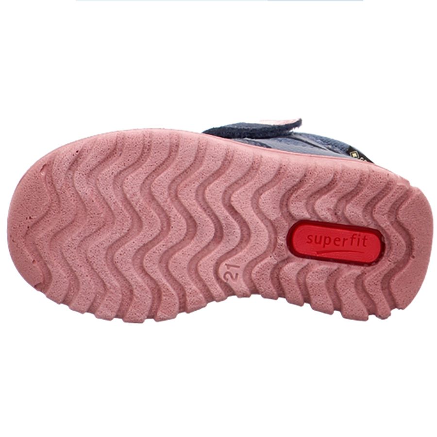 High-performance Superfit Gore-Tex ankle shoe designed for kids' sports activities in stylish blue and pink colors