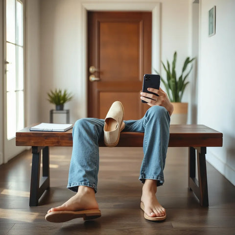 Minimalistische Barfußschuhe neben einem Smartphone mit Blick auf Alltagserfahrungen