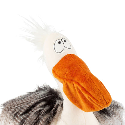 Nahaufnahme des Sigikid Pelikan Romeo Pelikano mit weichem Plüschstoff und lebendigen Farben