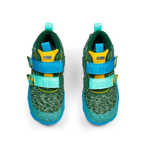 Colorful blue, green, and yellow AFFENZAHN TEX Knöchelschuh HAPPY BÄR with cute bear design