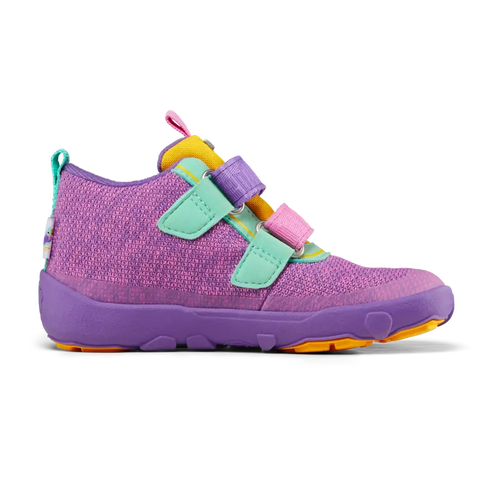 Colorful lila, gelb, and türkis AFFENZAHN TEX Knöchelschuh HAPPY TUKAN with a playful tukan design