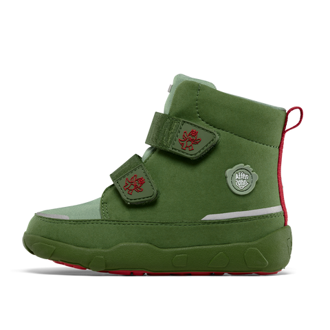 Side view of AFFENZAHN TEX Stiefel COMFY VEGAN Drache - grün boot with adjustable straps